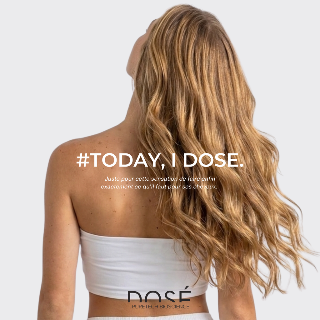 #TodayIDose — chevelure ondulée brillante de dos, DOSÉ Puretech Bioscience