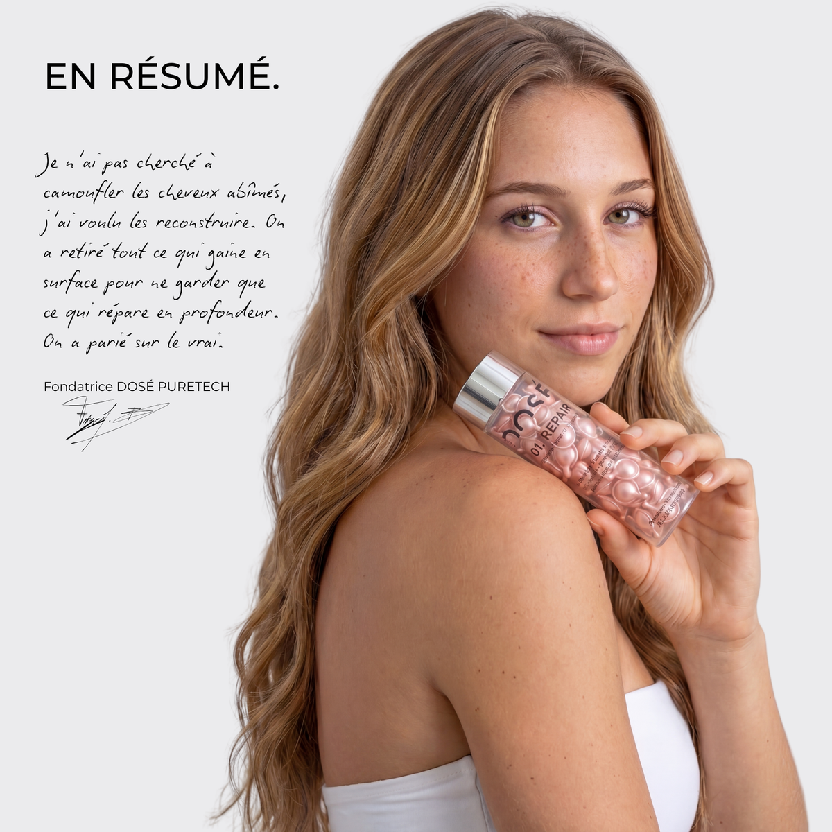 Feryel, fondatrice de DOSÉ LAB — marque suisse de soins capillaires en capsules