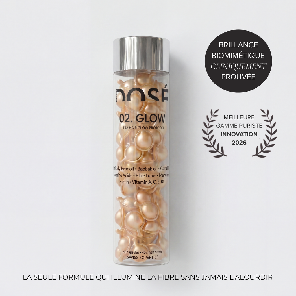 Flacon DOSE.02 GLOW — 40 capsules brillance dorées, huile capillaire monodose DOSÉ